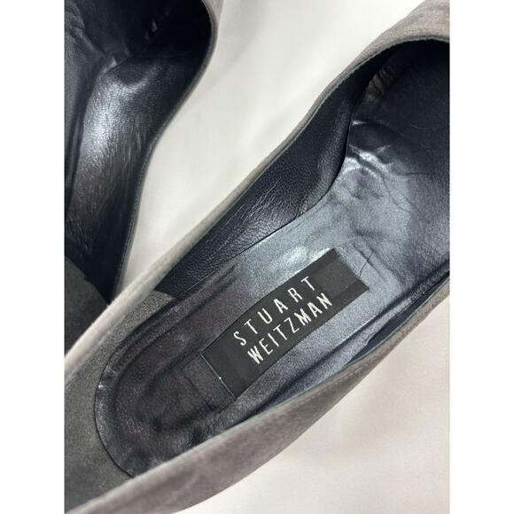Stuart Weitzman Low Heel Pumps Dark Grey Suede Size 8 Square Toe Low Block Heel - Picture 13 of 14